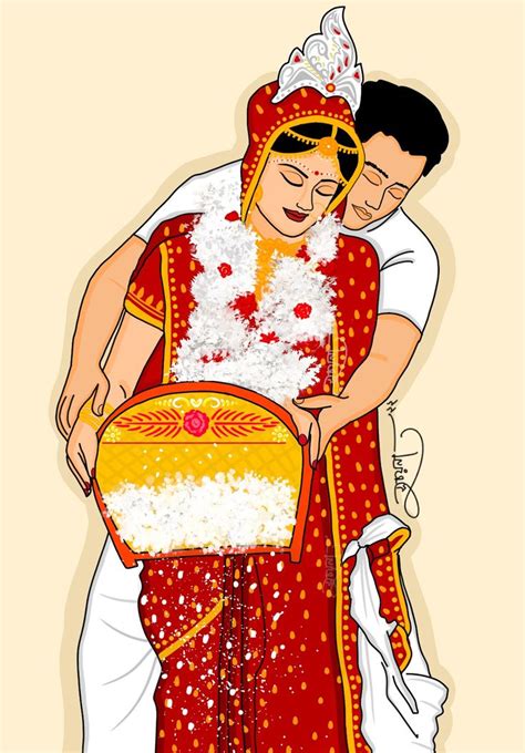 Bengali Wedding Illustration Bride And Groom Cartoon Bengali Wedding