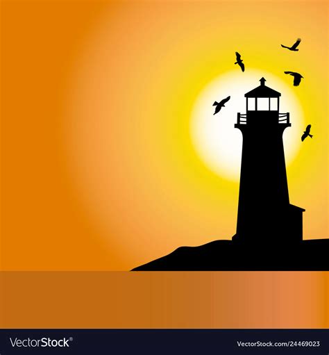 Lighthouse Sunset Silhouettes 1 Royalty Free Vector Image