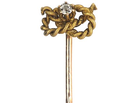 Victorian 15ct Gold Stafford Knot Tie Pin Set With A Diamond 735n
