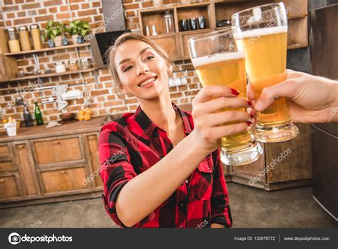 Woman Toasting With Beer — Stock Photo © Dmitrypoch 132676772