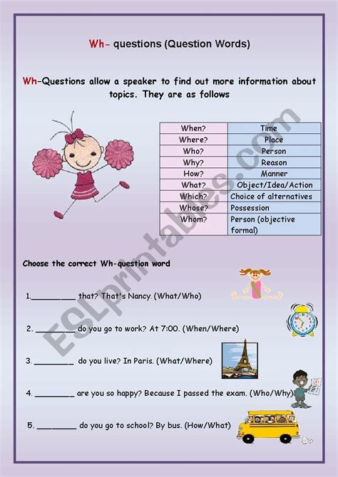 Wh Question Words Esl Worksheet By Misstylady
