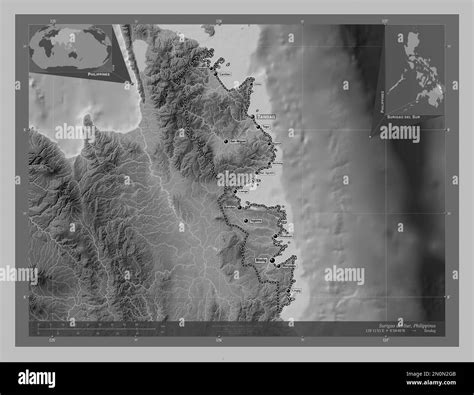 Surigao Del Sur Province Of Philippines Grayscale Elevation Map With