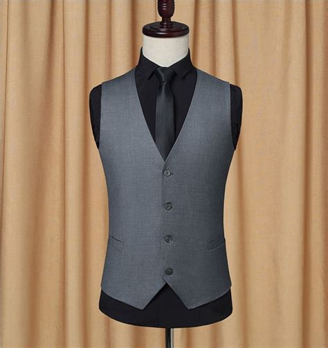 Light Gray Men Suit Groom Vest New Autumn Slim Fit Wedding Groomsmen Waistcoat V Neck Business
