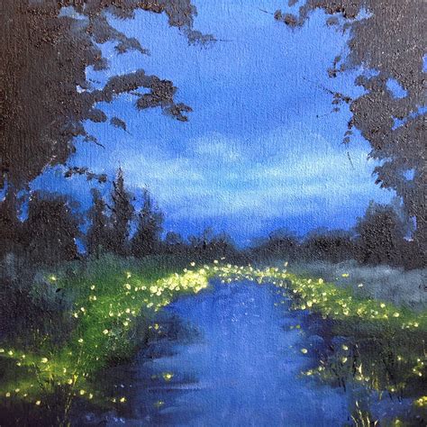 Fairy Fireflies Light, Night Painting Art, Landscape Painting, Deep ...