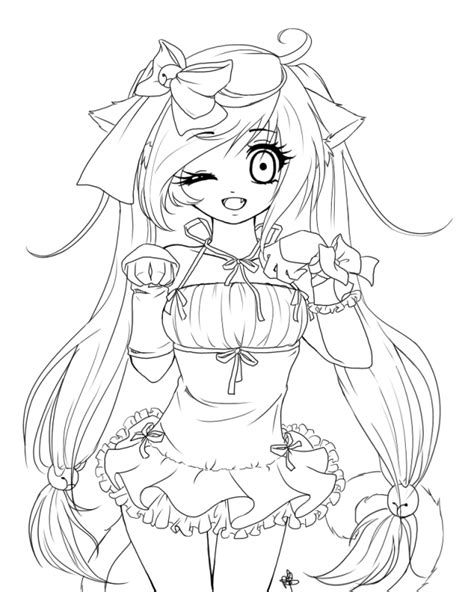 Anime Cat Girl Coloring Pages Coloring Pages Kids
