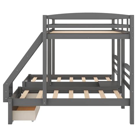 Full Over Twin And Twin Bunk Bed With Drawers Gray Cool Toddler Beds