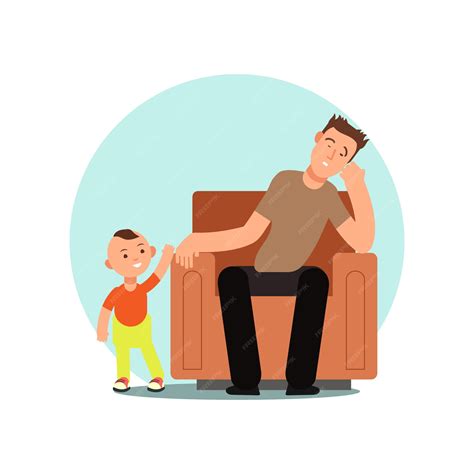 Premium Vector Tired Father Asleep In Chair Vector Illustration