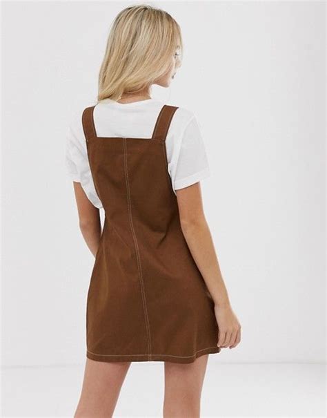 Pieces Pinafore Mini Dress With Contrast Stitching Asos Preteen Girls