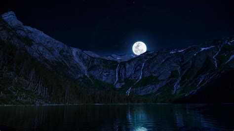 Lake Night Moon Mountains Free Hd Desktop Wallpaper Widescreen High