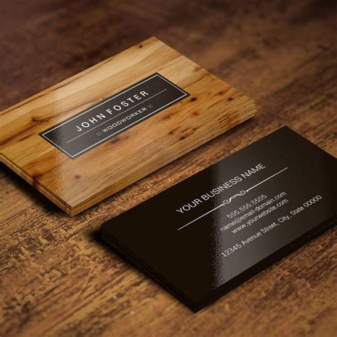 A Wooden Business Card Sitting On Top Of A Table