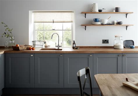 This Slate Grey Shaker Style Kitchen Works Perfectly With A Wooden
