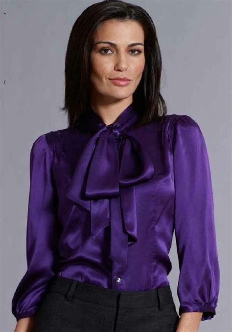 Purple Satin Bow Blouse Mm Blouse Sexy Pussy Bow Blouse Blouse And