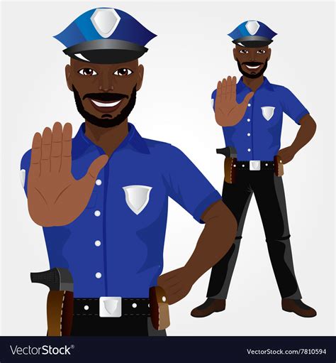African American Policeman Showing Stop Gesture Vector Image
