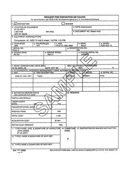 Da Form 3595 Example