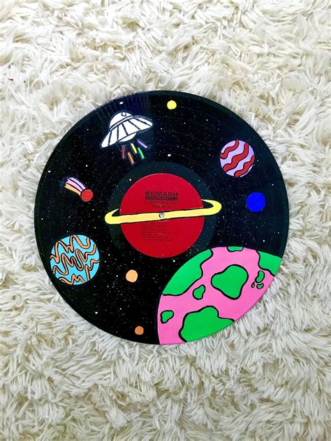 Space Painted Record | Vinyl record art ideas, Record wall ...