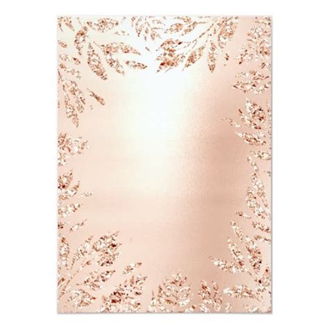 Pink Rose Gold Glitter Leafs Floral Frame Crystal Invitation Zazzle