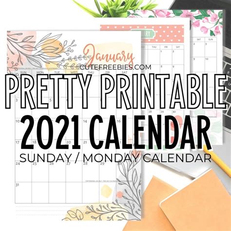 Pretty 2021 Calendar Free Printable Template Cute Freebies For You In