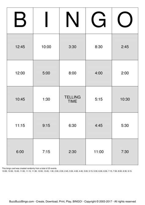 Telling Time Bingo Cards To Download Print And Customize
