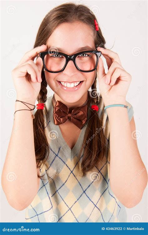 Young Nerdy Cute Girl Smiling Stock Photo Image Of Portrait Braid