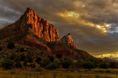The Watchman In Zion National Park Utah At Sunset Stock Image Image