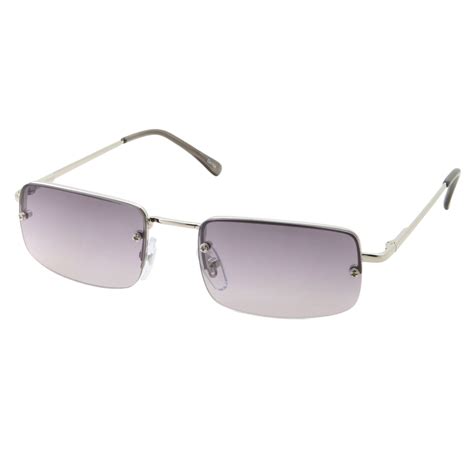 Grinder Punch Rectangular Rimless Sunglasses Small Slim Designer Shades