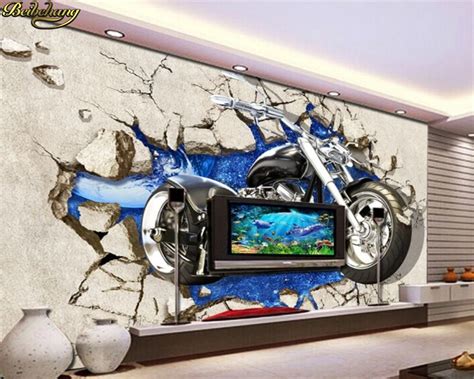 Beibehang 3d Three Dimensional Broken Wall Painting Motorcycle 3d