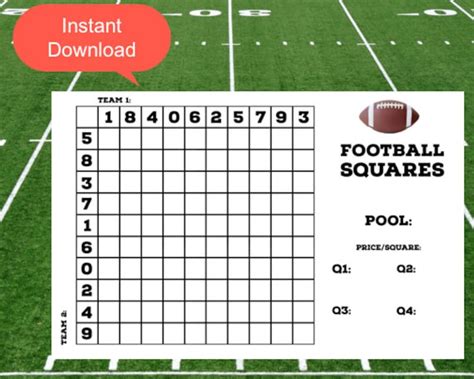 Super Bowl Squares Template Printable 2024 Super Bowl Pool Squares