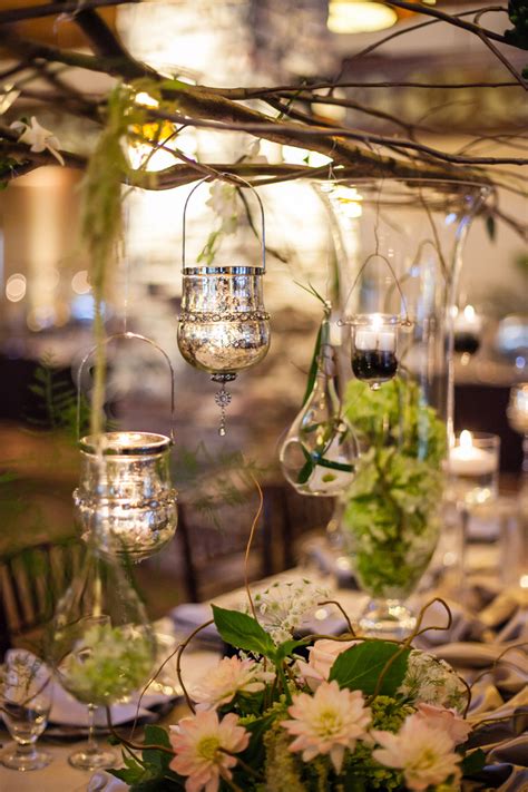 Branch Centerpiece With Hanging Votives Elizabeth Anne Designs The