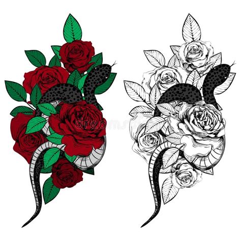 Vintage Roses And Snakes Set Of Gothic Tattoos Collection Of Graphic