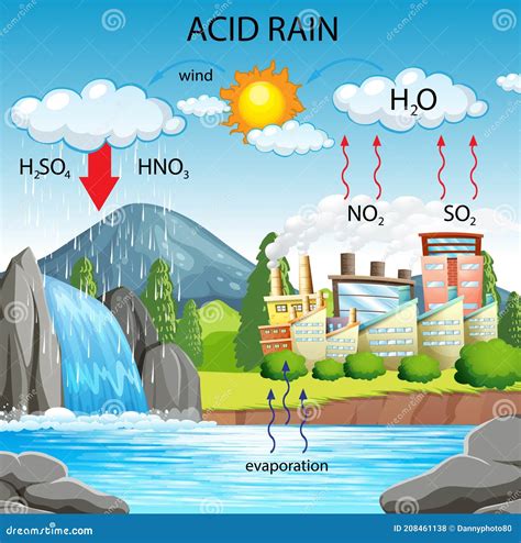 Diagram Showing Acid Rain Pathway Stock Vector Illustration Of Oxygen