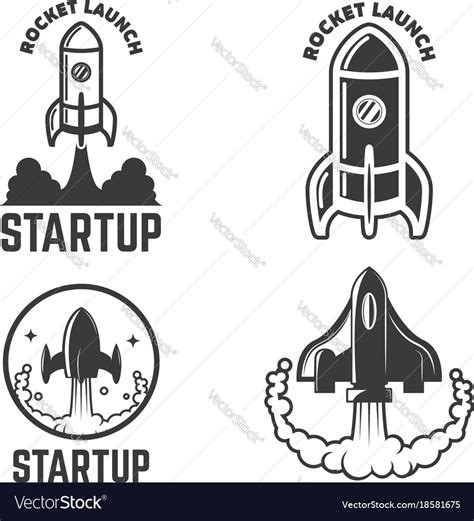Set Of Emblems With Rocket Launch Startup Vector Image