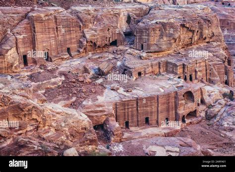View From Above On A Tombs At Street Of Facades In Petra Historical