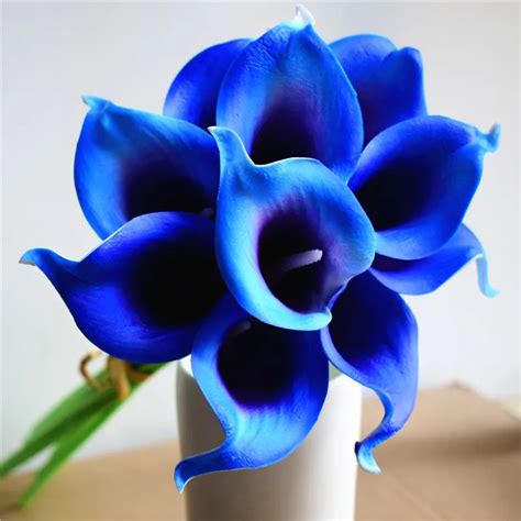 Dk Blue Purple Calla Lilies Real Touch Calla Lily Bouquet For