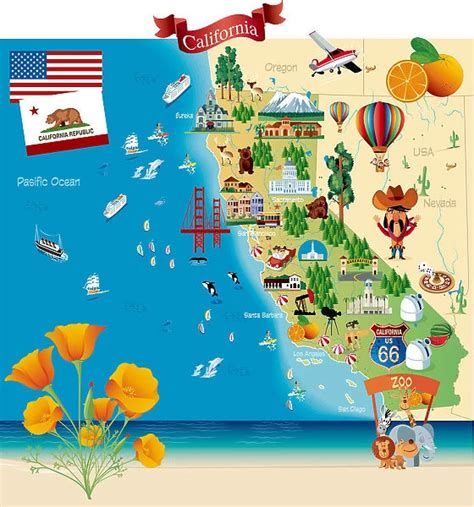 Cartoon Map Of California Photos Framed Prints Puzzles Posters