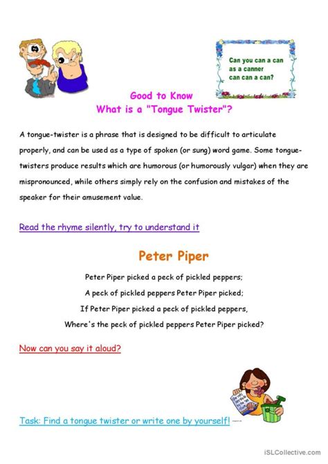 What Is A Tongue Twister Tongu English Esl Worksheets Pdf And Doc