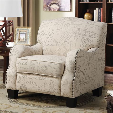 Decorating living rooms with accent chairs make rooms bold! Cream Accent Chair w/ French Script Print - Accent Chairs ...