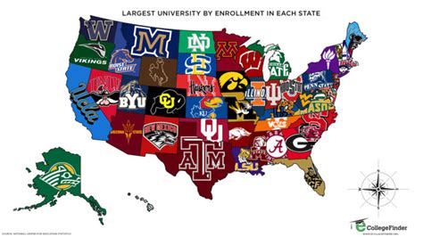 Map Of The Largest Universities By Enrollment In Each Us State