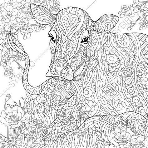 Coloring Pages For Adults Digital Coloring Page Milky Cow Etsy