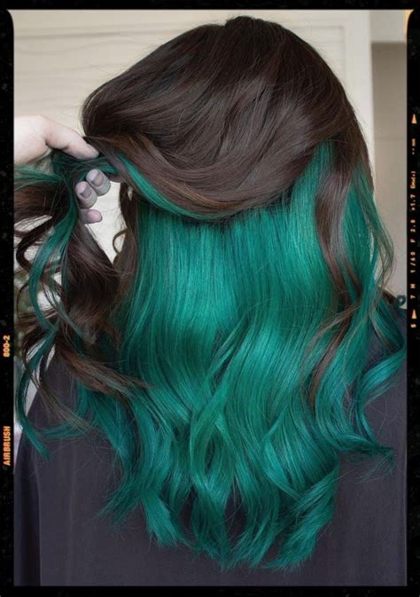 Emerald Green Hair In 2021 Peekaboo Hair Hidden Hair Color Dark