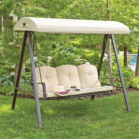 Hampton Bay Cunningham 3 Person Metal Outdoor Patio Swing With Canopy