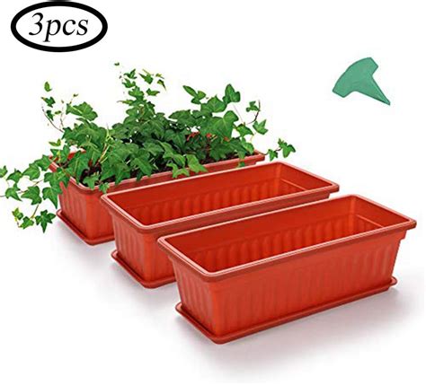 3 Packs 17inches Rectangular Flower Window Box Plastic Planters With 15