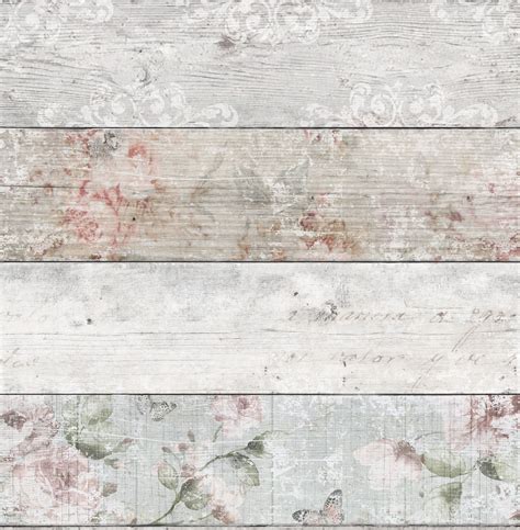 Grey And Pink Distressed Floral Wood Flat Wallpaper Departments Diy