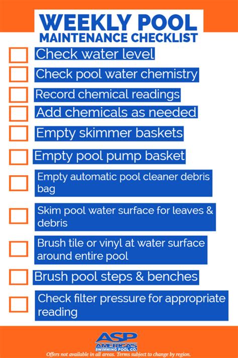 Printable Swimming Pool Maintenance Checklist