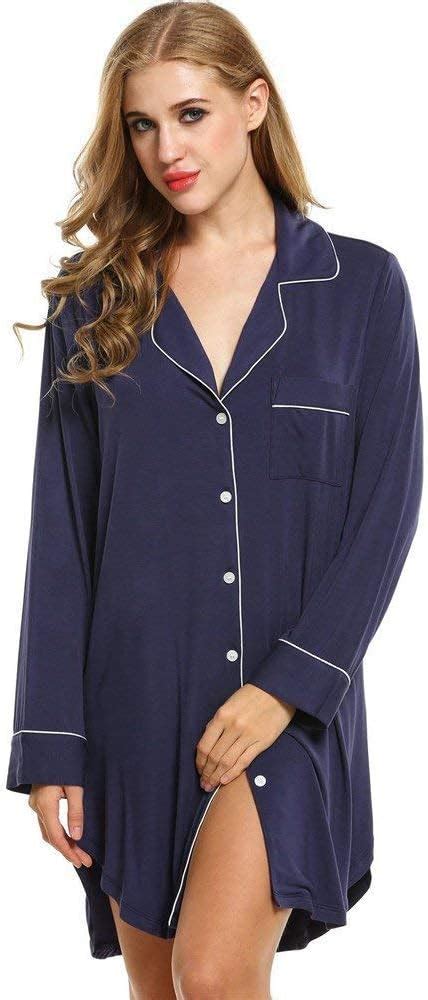 Nightgown Shirt Ladies V Neck Long Sleeve Sleepshirt Night Warm Vintage