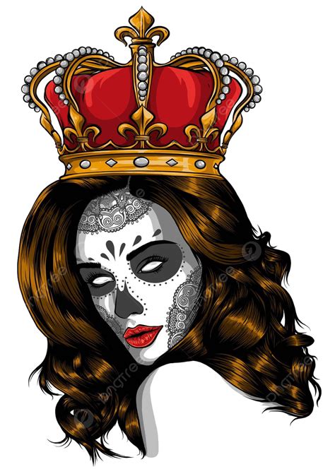 A Vector Illustration Design Featuring A Skull Girl Wearing A Crown