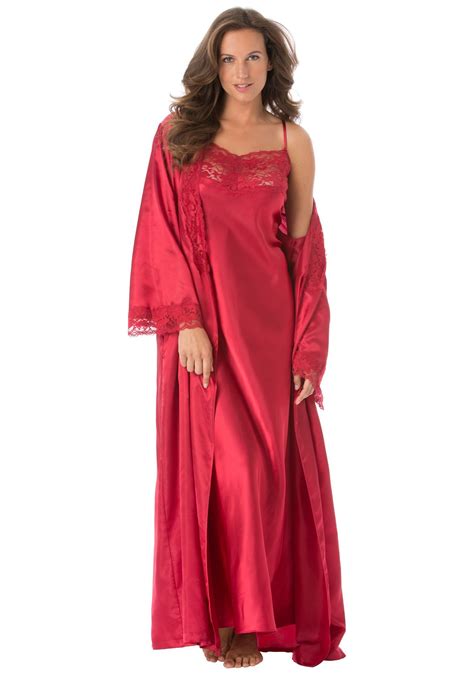 Plus Size Long Satin Peignoir Set Night Gown Night Dress For Women