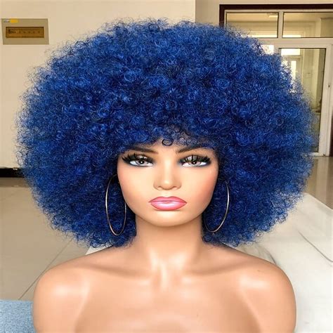 Short Afro Wig With Bangs For Black Women Afro Kinky Curly Wig 70s Premium Synthetic Big Afro