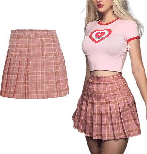 Kilus Women S High Waist Pleated Skirt Girls Slim Plaid Stitching A