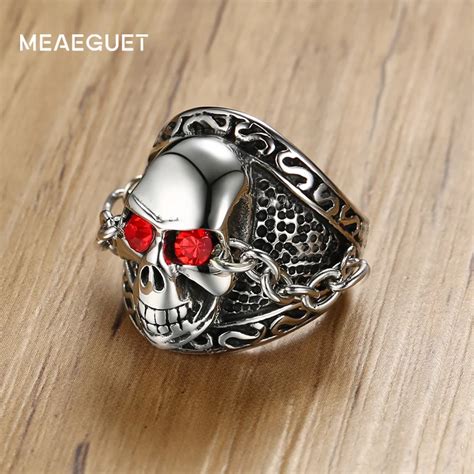 Meaeguet Punk Chain Devil Skull Rings Accessories For Men Stainless