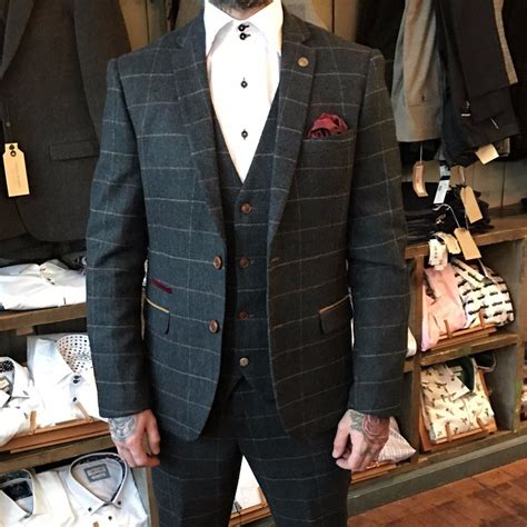 Marc Darcy Eton Navy Check Tweed Style Suit Blazer Wedding Suits Men